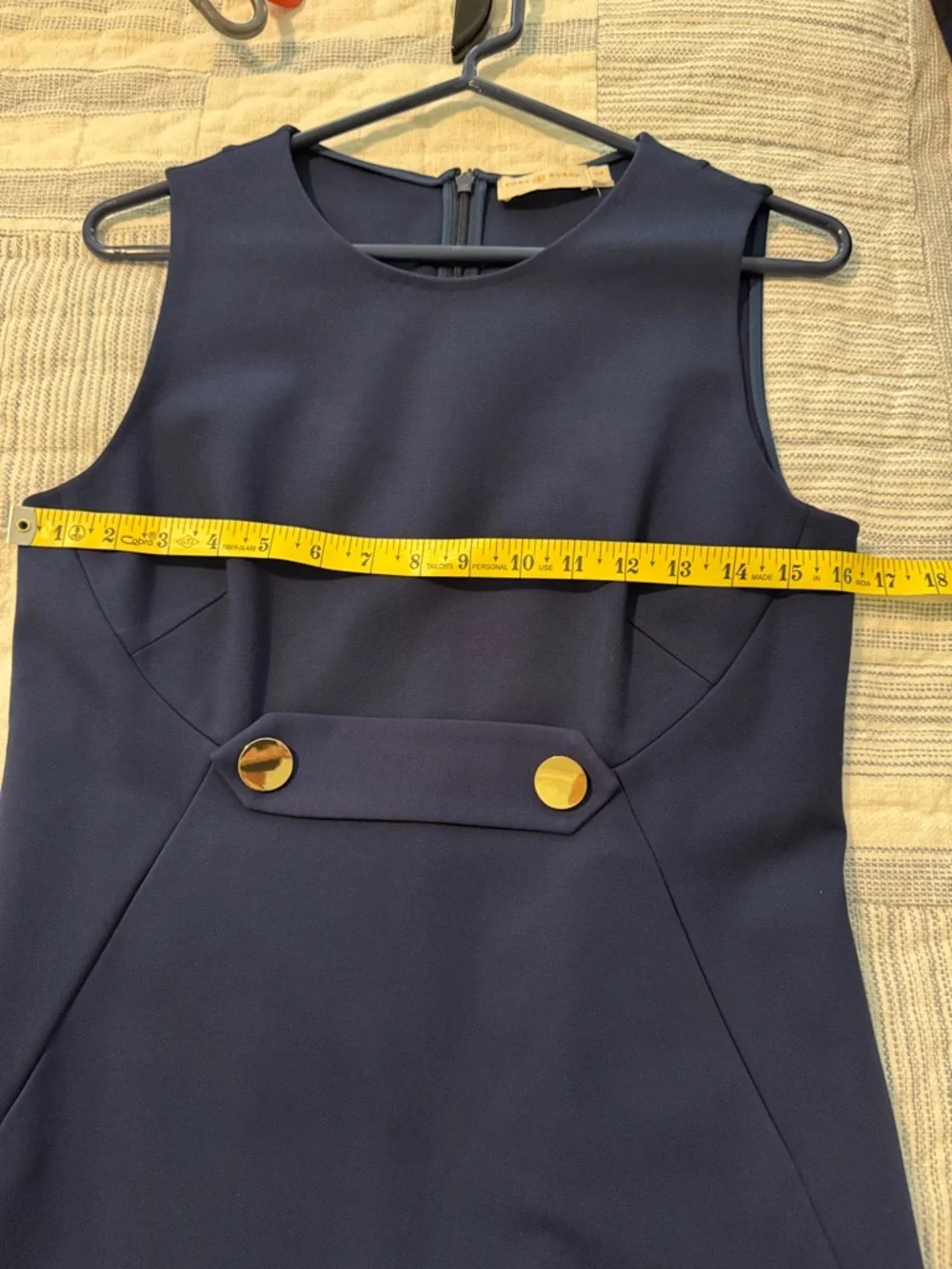 Tory Burch Sleeveless Navy Sheath Dress with Button Detail - Picture 6 of 8